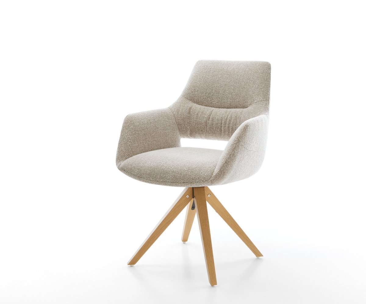 Drehstuhl Yago-Flex mit Armlehnen Webstoff Soft Beige Holzgestell kantig Natur 360° drehbar Taschenfederkern – Bild 2