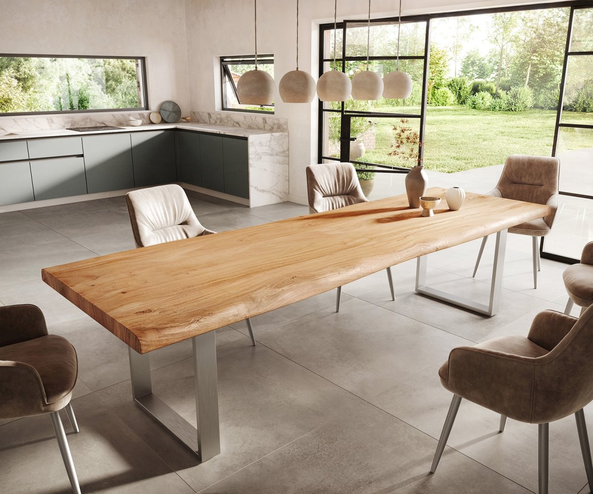 Esstisch Edge 300×100 XL Akazie Natur Edelstahl Schmal Live-Edge – Bild 2