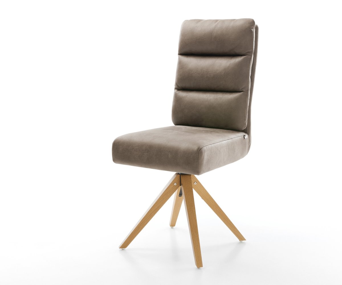 Esszimmerstuhl Pela-Flex Mikrofaser Taupe Vintage Holzgestell kantig Natur 360° drehbar Taschenfederkern – Bild 2