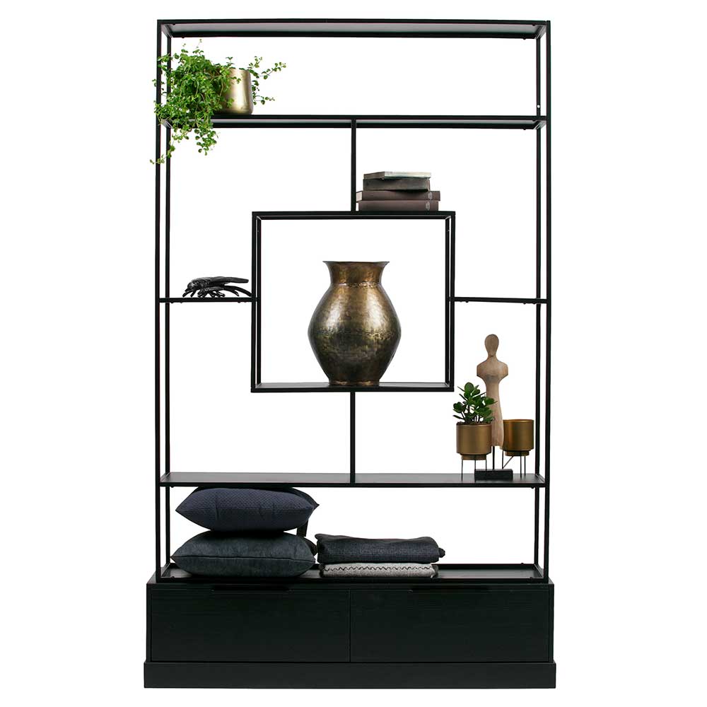 Design Regal in Schwarz Kiefer Massivholz und Metall von Basilicana