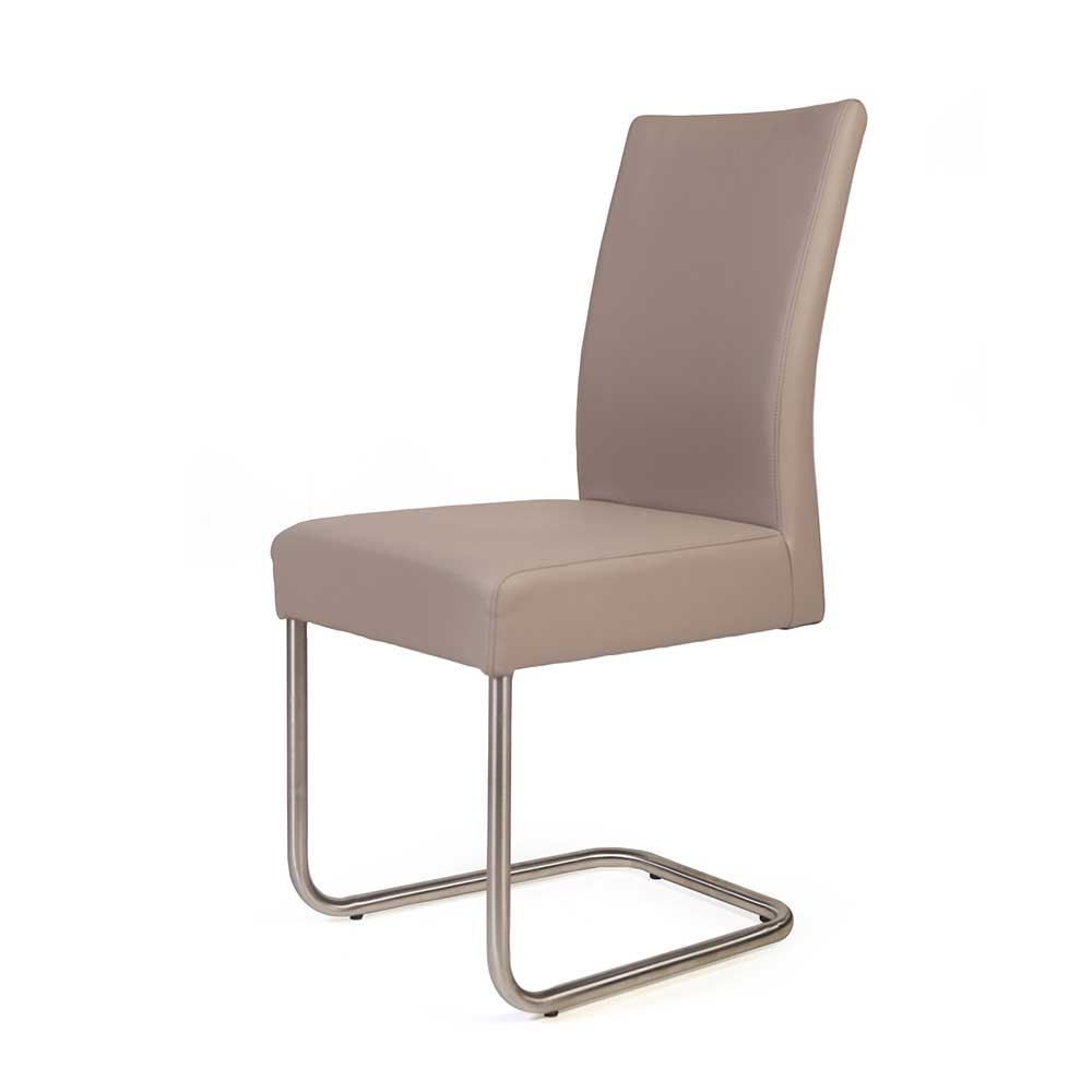 Stühle in Beige Kunstleder Freischwinger Gestell aus Edelstahl (2er Set) von Basilicana – Bild 2