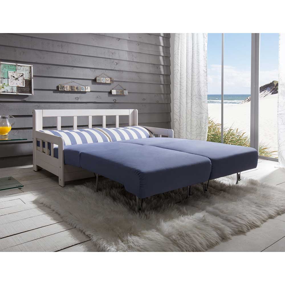 Maritimes Sofa mit Schlaffunktion Blau Weiß Streifen Muster von Brandolf – Bild 3