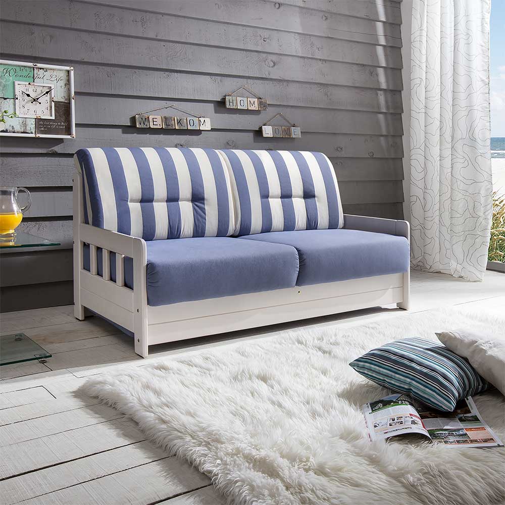Maritimes Sofa mit Schlaffunktion Blau Weiß Streifen Muster von Brandolf – Bild 2