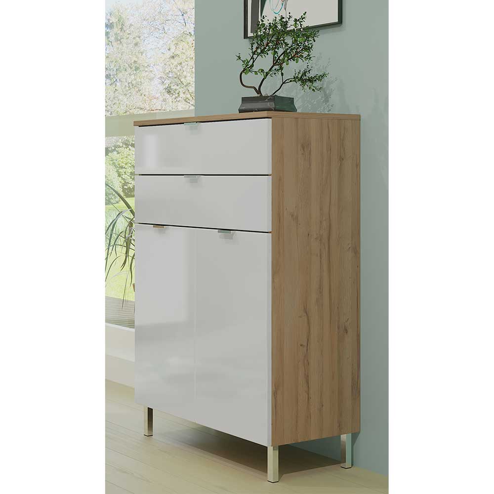 Badezimmer Kommode in Weiß Hochglanz und Wildeiche Optik 60 cm breit von Möbel Exclusive – Bild 2