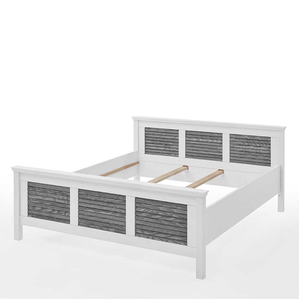 Zweifarbiges Landhaus Bett in Kiefer Grau & Weiß 94 cm Kopfteil von Life Meubles – Bild 3