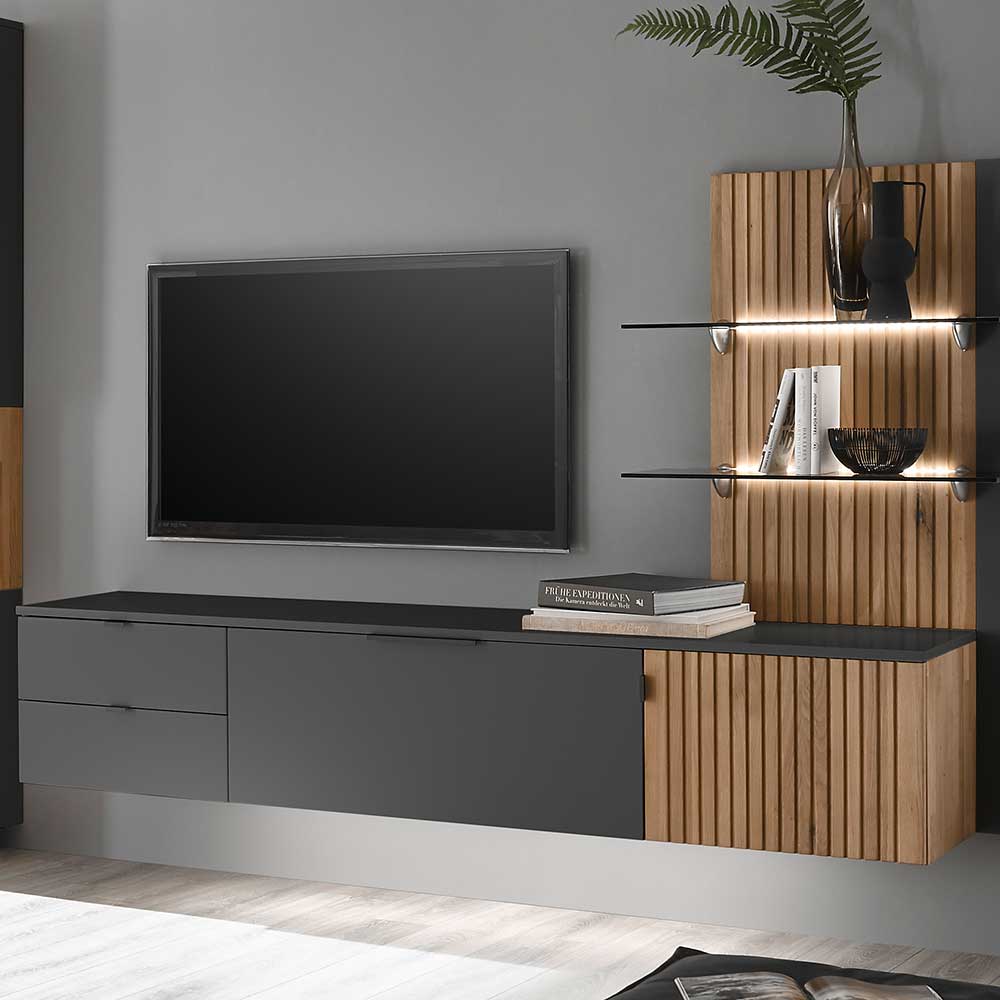 Unterschrank Fernseher in Eiche Bianco und Anthrazit zwei Schubladen von Nature Dream – Bild 2