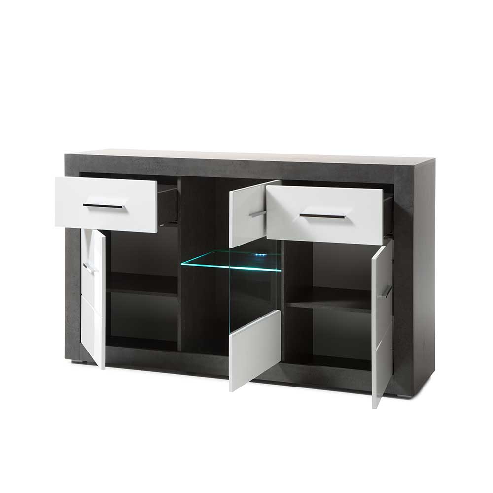 Wohnzimmer Schrank in Weiß Hochglanz und Beton Grau Glaseinsatz von Brandolf – Bild 3