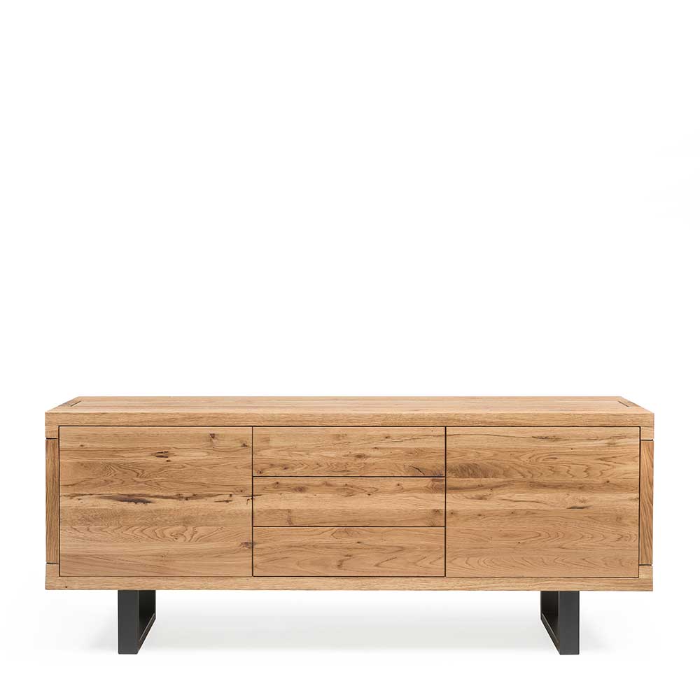 Wohnzimmer Kommode aus Asteiche Massivholz Bügelgestell in Schwarz von Natura Classico – Bild 2