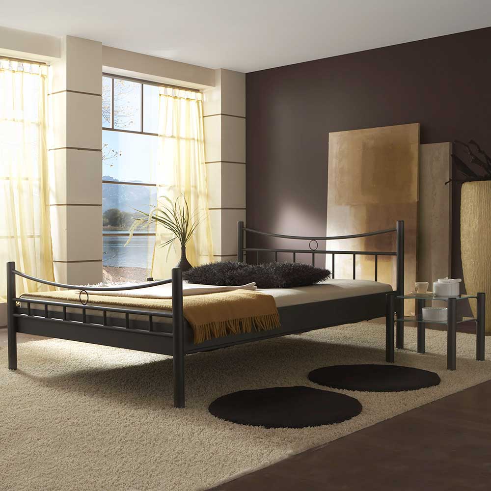 Metall Doppelbett mit Nahchttischen Eisen Schwarz (dreiteilig) von BestLivingHome – Bild 2